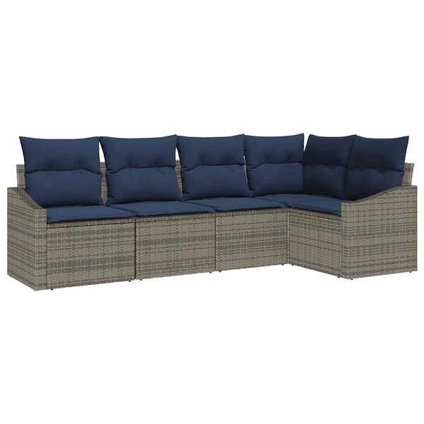 vidaXL Ensemble de canapé de jardin avec coussin 5 Pièces Gris et marine