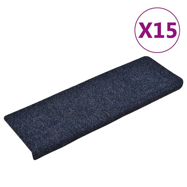 vidaXL Tapis d'escalier autocollants 15 pièces 65 x 21 x 4 cm Bleu Bord rectangulaire