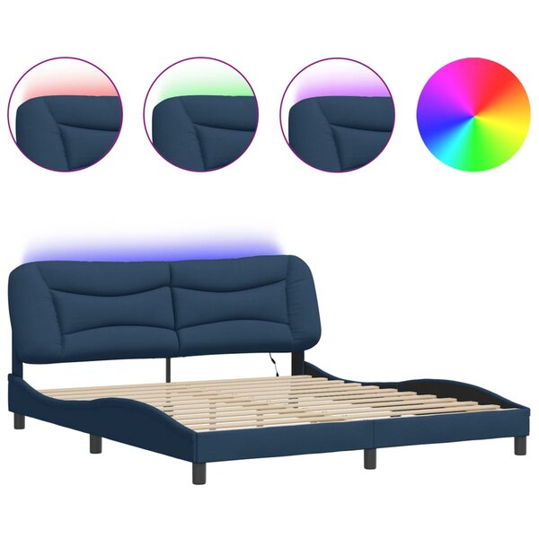 vidaXL Cadre de lit avec LED sans matelas Hvar bleu 180x200 cm tissu