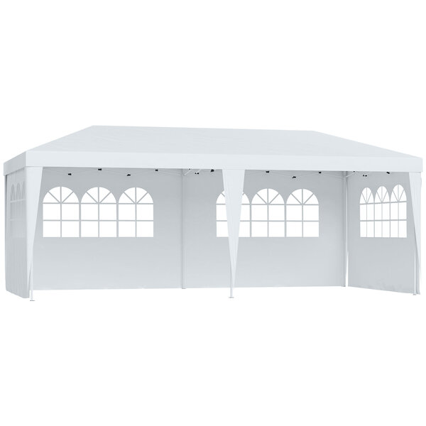 Tonnelle pliante - tente de réception - 3 x 6 m - pavillon chapiteau barnum - 3 cotés démontables - piquets d'ancrage au sol + sac de transport inclus blanc