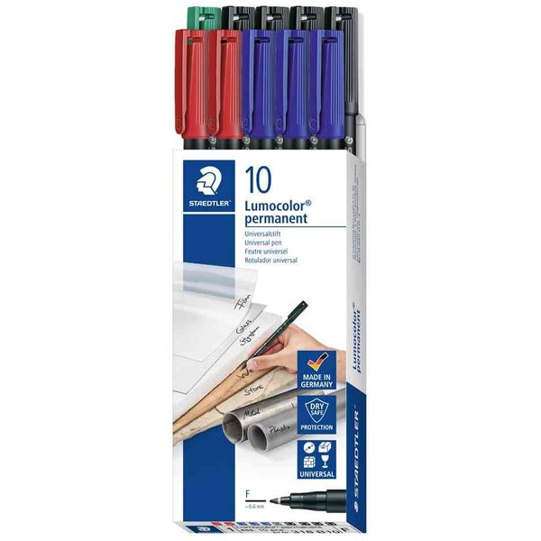 Marqueur permanent 318f lumocolor  étui de 10 staedtler