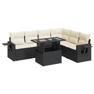 vidaXL Salon de jardin 7 Pièces avec coussins noir résine tressée