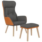 vidaXL Chaise de relaxation repose-pied Gris foncé Similicuir et tissu