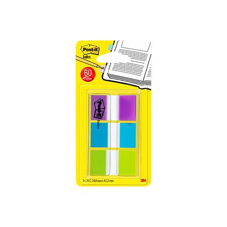 marque-pages moyen format 25,4 x 43,2 mm - Pochette distributeur de 3 couleurs assorties  (blister 3 blocs)