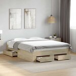 vidaXL Cadre de lit avec tiroirs sans matelas chêne sonoma 135x190 cm