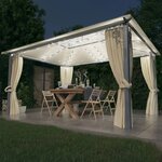 Vidaxl tonnelle avec rideau et lumières led 4x3 m crème aluminium