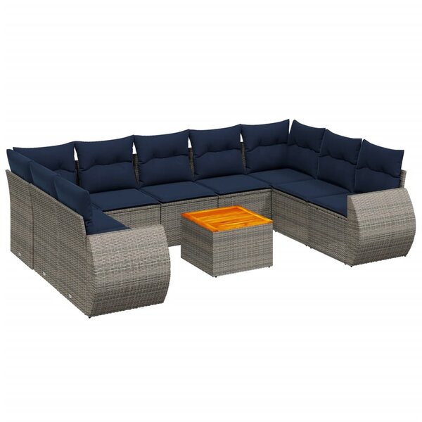 vidaXL Salon de jardin 10 Pièces avec coussins gris résine tressée