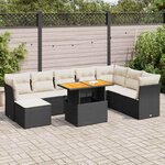 vidaXL Salon de jardin 9 Pièces avec coussins noir résine tressée
