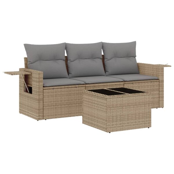 vidaXL Salon de jardin avec coussins 4 Pièces beige résine tressée