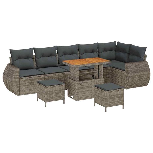 vidaXL Ensemble de canapé de jardin 9 Pièces Gris polyrotin