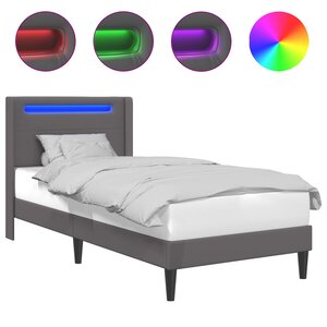vidaXL Cadre de lit avec bandes LED Gris 90 x 190 cm Simili cuir