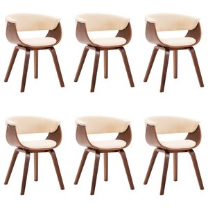 vidaXL Chaises à manger lot de 6 crème bois courbé et similicuir