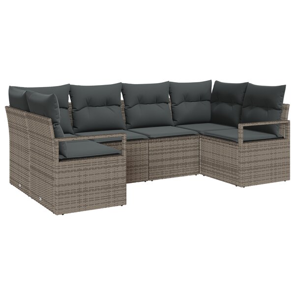 Ensemble de 6 Pièces de Canapé de Jardin avec Coussins Gris Poly Rattan