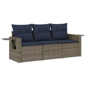 vidaXL Salon de jardin avec coussins 3 Pièces gris résine tressée