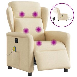 vidaXL Fauteuil inclinable de massage électrique crème tissu