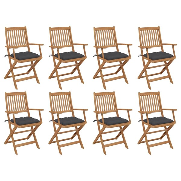 vidaXL Chaises pliables d'extérieur et coussins lot de 8 Bois d'acacia