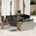 vidaXL Salon de jardin 9 Pièces avec coussins gris résine tressée