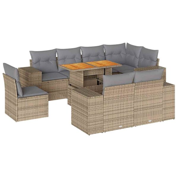 vidaXL Salon de jardin avec coussins 9 Pièces beige résine tressée
