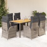 vidaXL Ensemble à manger de jardin et coussins 7 Pièces gris rotin