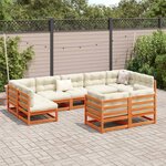 vidaXL Salon de jardin 9 Pièces avec coussins marron cire bois pin massif