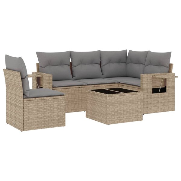 vidaXL Salon de jardin avec coussins 6 Pièces beige résine tressée