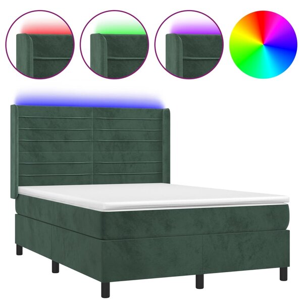 vidaXL Sommier à lattes de lit matelas et LED Vert foncé 140x200 cm