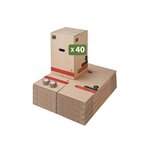 Pack and Move - Lot 40 Cartons Déménagement Premium - 40 X 40 X 60 Cm - Résistance 30 KG - Double Épaisseur - Poignées Renforcées - 2 Adhésifs Offerts
