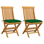 vidaXL Chaises de jardin et coussins vert lot de 2 Bois de teck massif