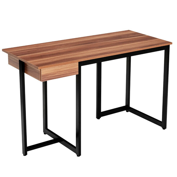 Bureau d'ordinateur 120cm tiroir cadre en métal repose-pieds réglables bureau moderne station de travail pour ordinateur portable noyer 20_0004830