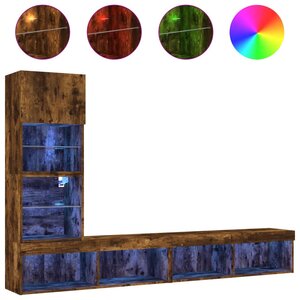 vidaXL Unités murales TV avec LED 4 Pièces chêne fumé bois d'ingénierie