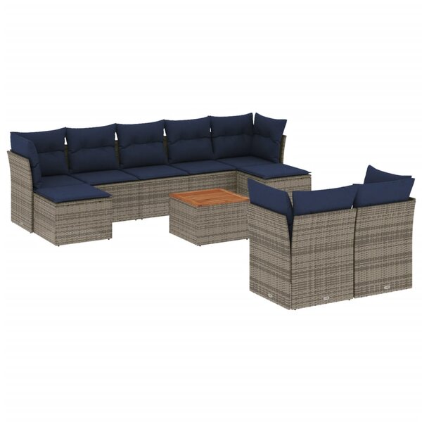 vidaXL Salon de jardin 10 Pièces avec coussins gris résine tressée