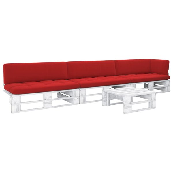 vidaXL Salon de jardin palette 4 Pièces et coussins Pin imprégné de blanc