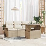 vidaXL Ensemble de canapé de jardin 5 Pièces Beige Poly rotin