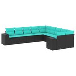 vidaXL Salon de jardin 10 Pièces avec coussins noir résine tressée
