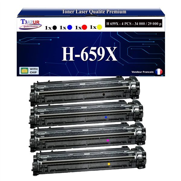T3AZUR - 4x Toners compatibles avec HP Color LaserJet Enterprise M856dn  M856x remplace HP W2010X W2011X W2012X W2013X  (HP 659X/659A)