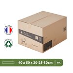 Pack and Move - Lot de 50 Cartons Déménagement à Hauteur Modulable - 50 x 40 x 20-30 cm - Poignées Renforcées - 2 Adhésifs Offerts