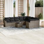 vidaXL Salon de jardin avec coussins 10 Pièces gris résine tressée