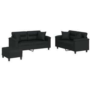 vidaXL Ensemble de canapés 3 Pièces avec coussins noir similicuir
