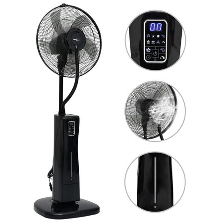 vidaXL Ventilateur brumisateur sur pied et télécommande Noir