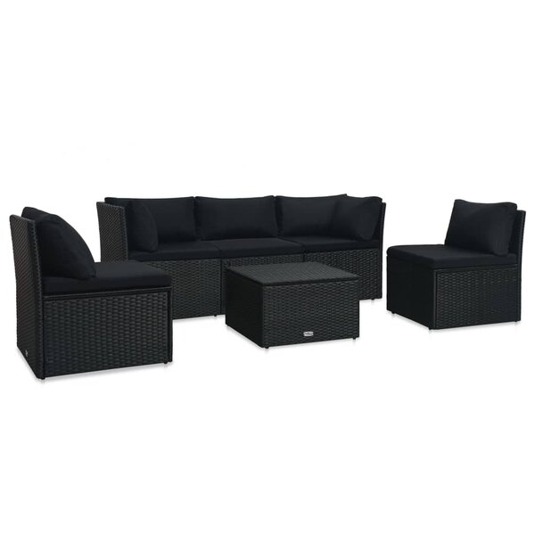 vidaXL Salon de jardin 4 Pièces avec coussins Résine tressée Noir