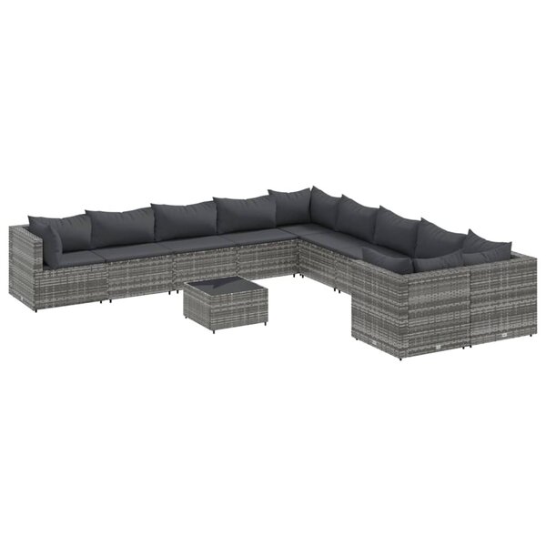 vidaXL Salon de jardin 11 Pièces avec coussins gris résine tressée