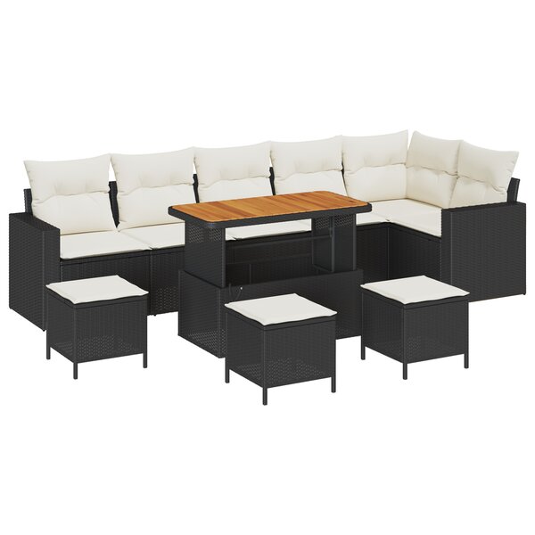 vidaXL Ensemble de canapés jardin   10 pièces avec coussins  en poly rotin noir et acacia.