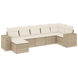 vidaXL Salon de jardin avec coussins 7 Pièces beige résine tressée
