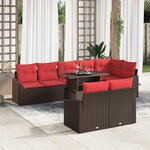 vidaXL Ensemble de canapé de jardin 9 Pièces Marron et rouge polyrotin