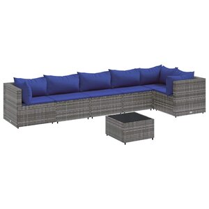 vidaXL Salon de jardin 7 Pièces avec coussins Gris Résine tressée