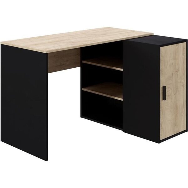 Bureau Indus - chêne et noir - 1 Porte + 3 étageres - de rangement - 120 x 90 x 76 cm