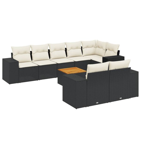 vidaXL Salon de jardin 9 Pièces avec coussins noir résine tressée