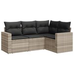 vidaXL Salon de jardin 4 Pièces avec coussins gris clair résine tressée
