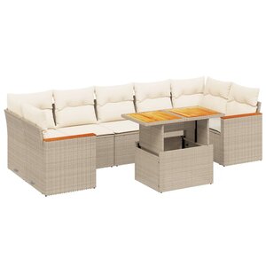 vidaXL Salon de jardin avec coussins 8 Pièces beige résine tressée