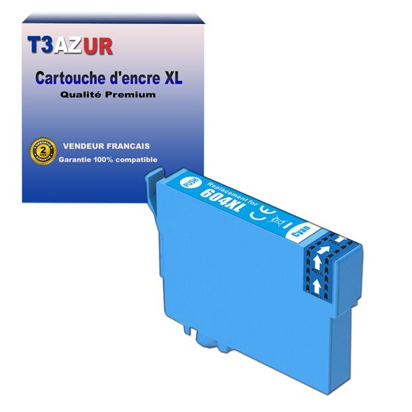 T3azur- cartouche compatible epson 604 xl pour epson workforce wf-2910dwf  wf-2930dwf  wf-2935dwf  wf-2950dwf cyan